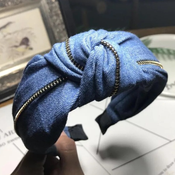 NWT Denim headbands with gold zipper 2color choice - Picture 4 of 10